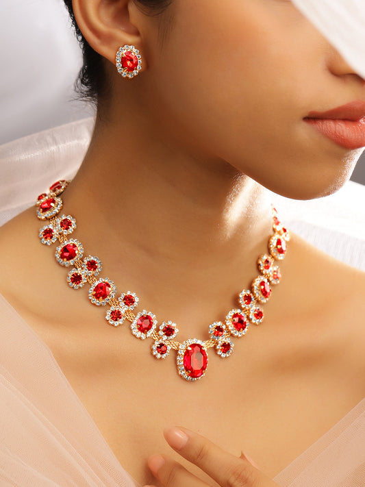 Rubans Voguish 18K Gold-Plated Crystal Ruby & CubicZirconia Studded Statement Necklace Set