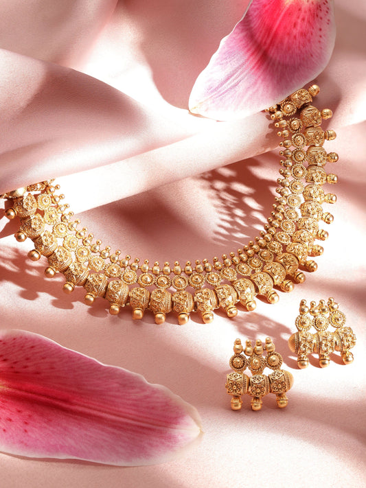 Rubans Divine Allure 22k Gold-Plated Necklace Set in Timeless Elegance