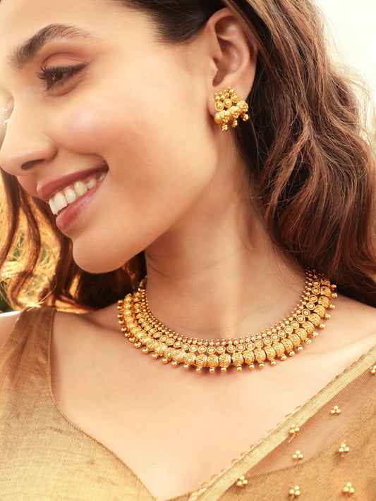 Rubans Divine Allure 22k Gold-Plated Necklace Set in Timeless Elegance