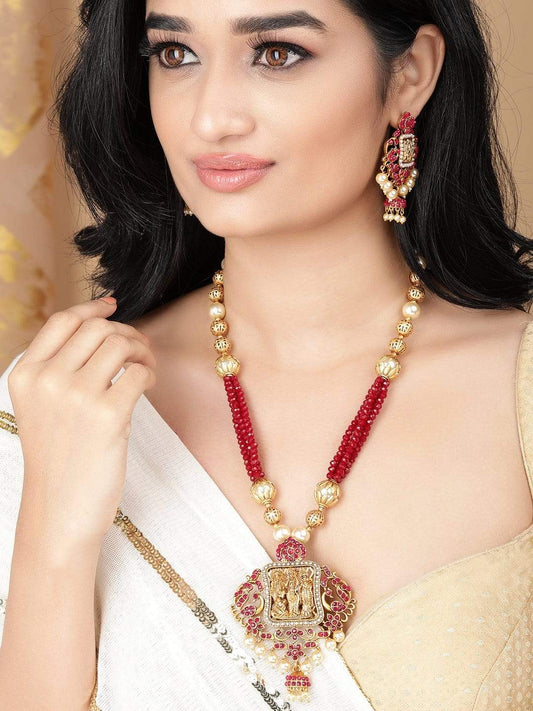 Rubans Gold Plated Maroon Red Necklace Set
