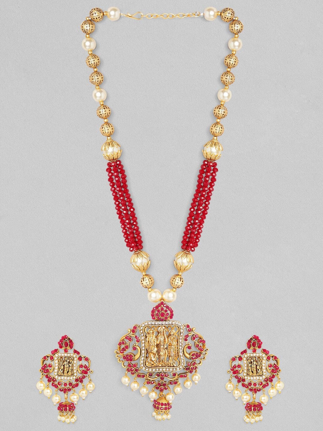 Rubans Gold Plated Maroon Red Necklace Set