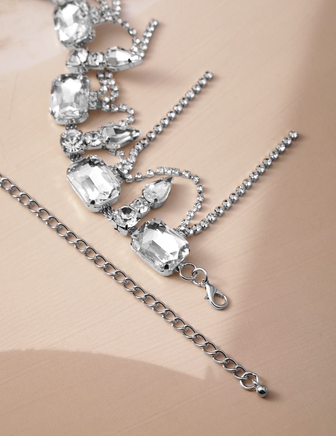 Rhodium-Plated Crystal AD & Zirconia Studded Cascading Fringe Layered Necklace