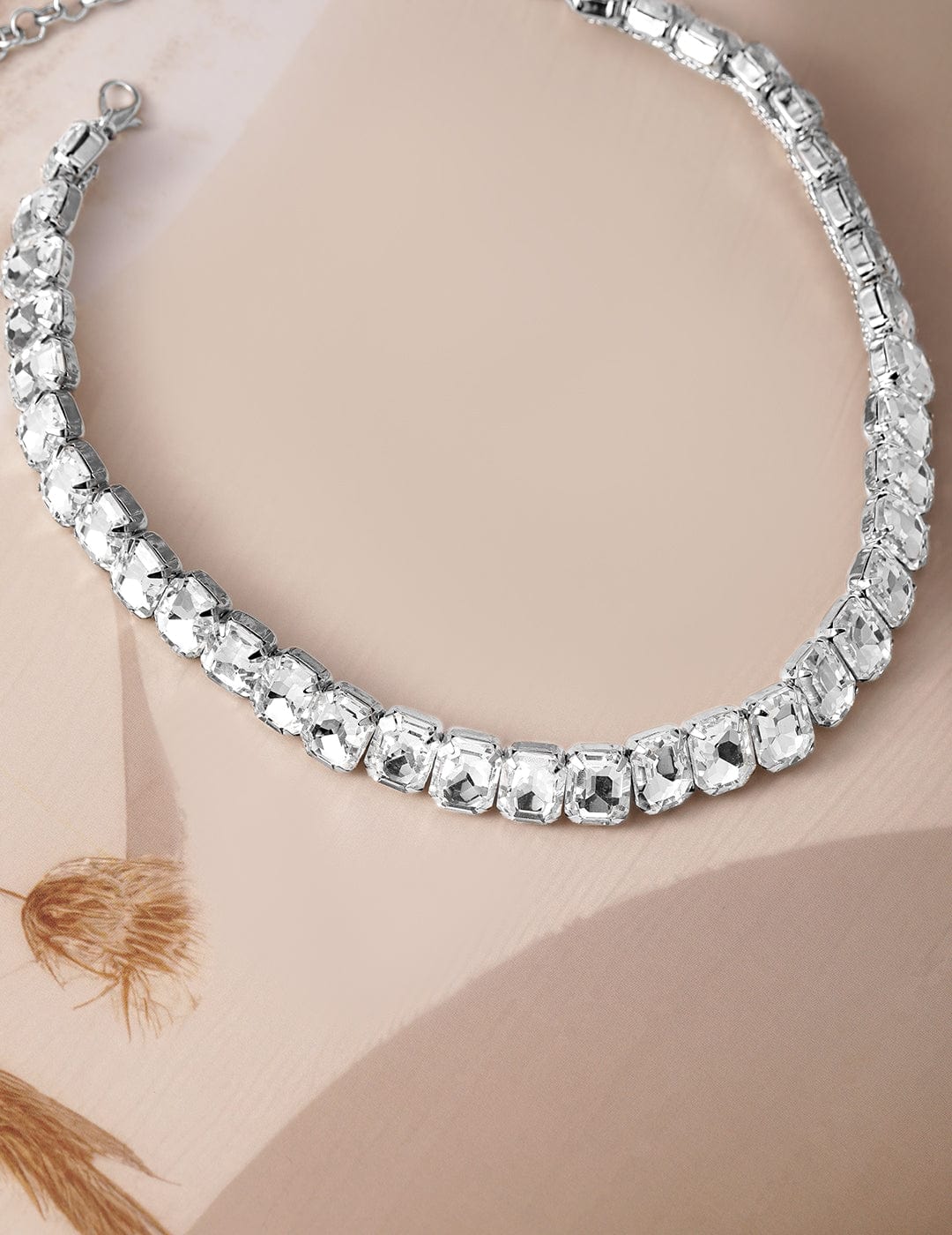 Rhodium Plated Crystal AD & Zirconia Studded Luxurious Choker Necklace