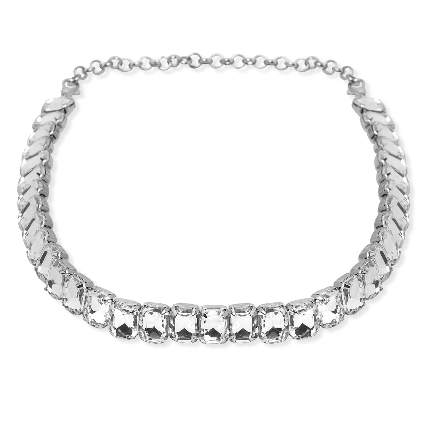 Rhodium Plated Crystal AD & Zirconia Studded Luxurious Choker Necklace