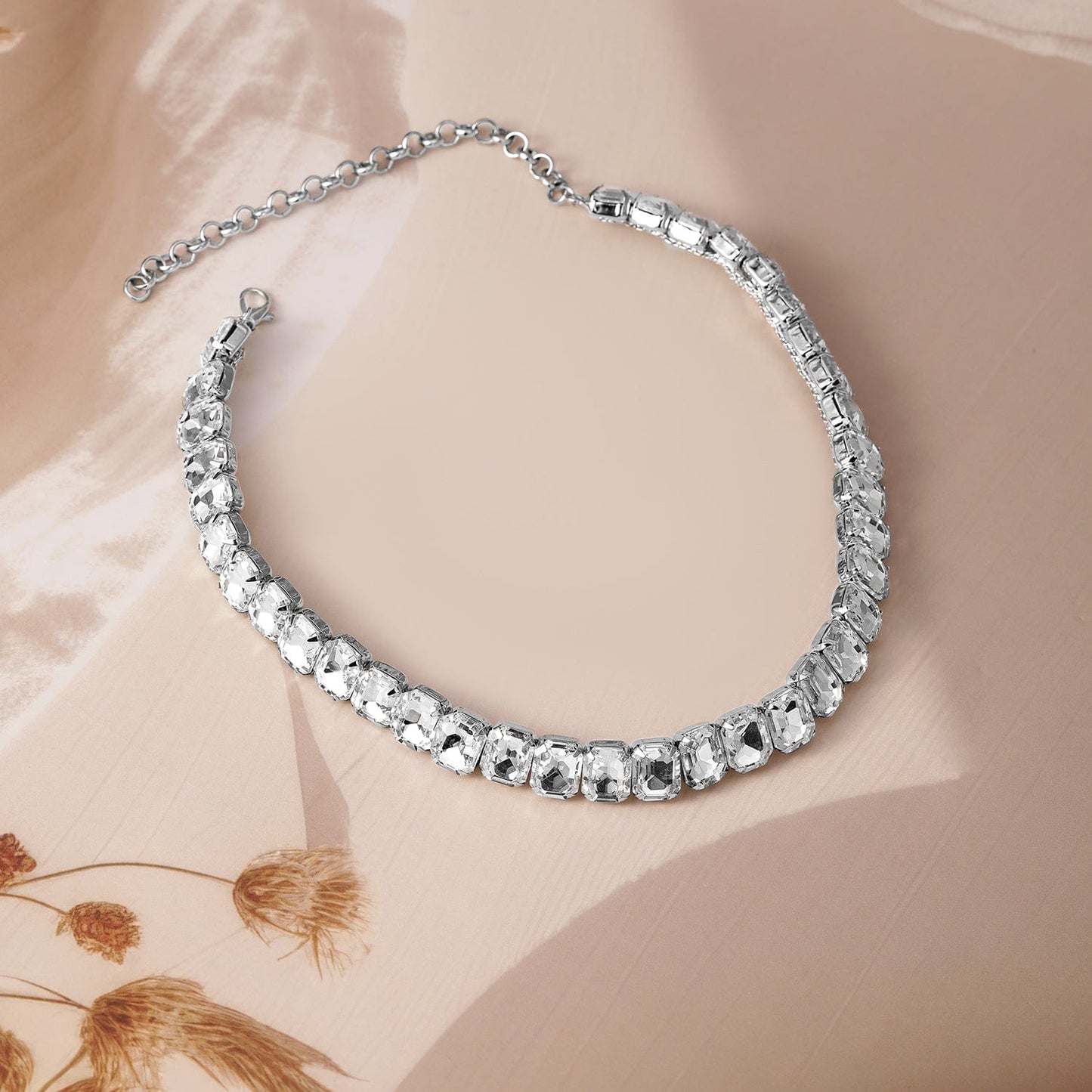 Rhodium Plated Crystal AD & Zirconia Studded Luxurious Choker Necklace