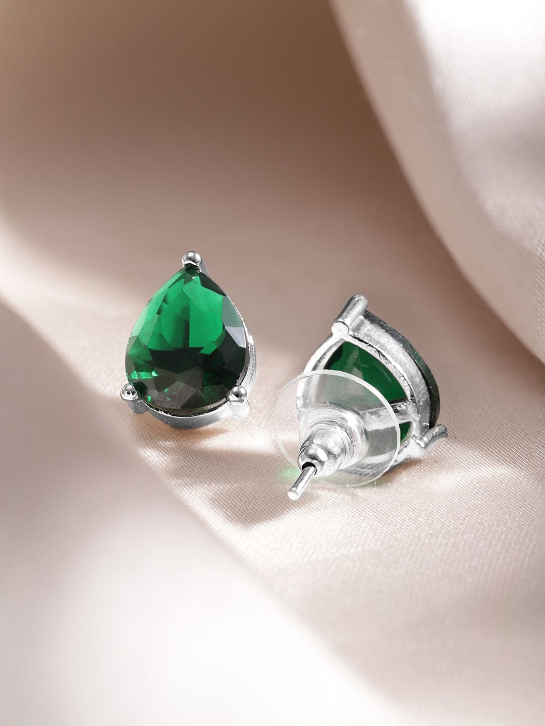 Rhodium-Plated Emerald & CZ Studded Premium Pendant Necklace Set