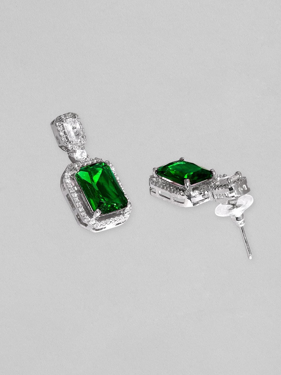 Rubans Rhodium-Plated Emerald Green & Cubic Zirconia Studded Luxury Statement Necklace Set