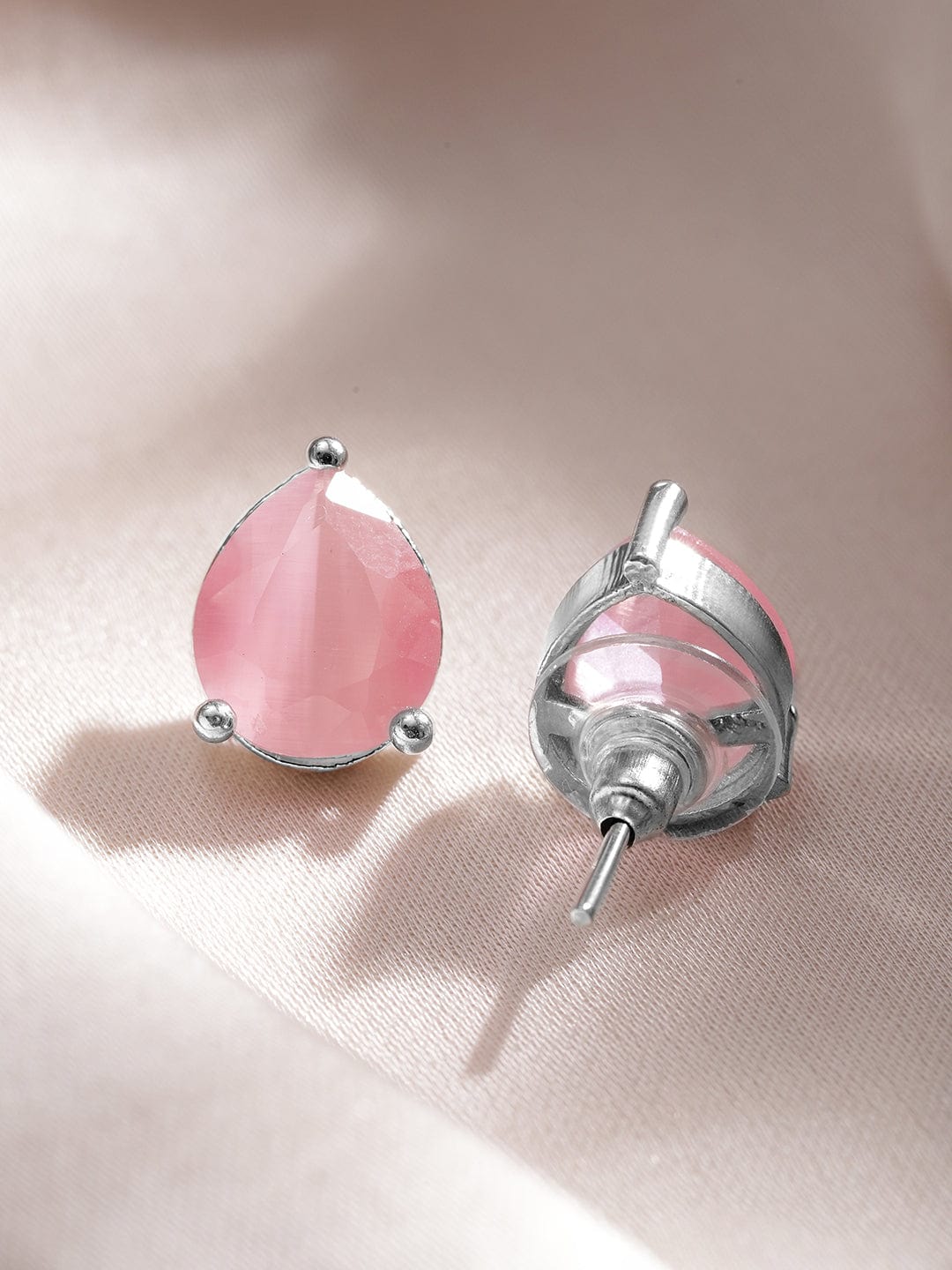 Rhodium-Plated Necklace Set with Pastel Pink Stone and CZ Accents