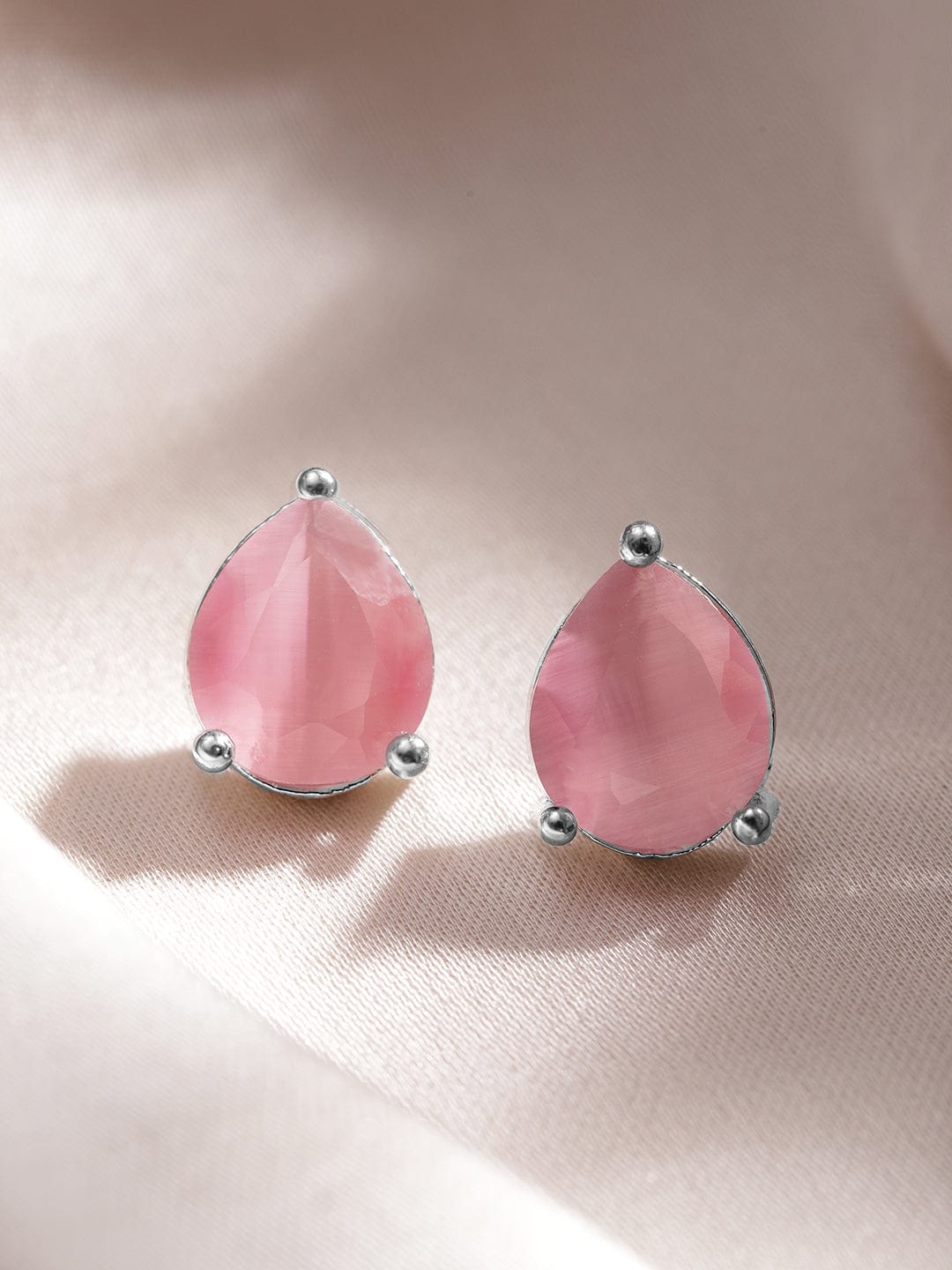 Rhodium-Plated Necklace Set with Pastel Pink Stone and CZ Accents