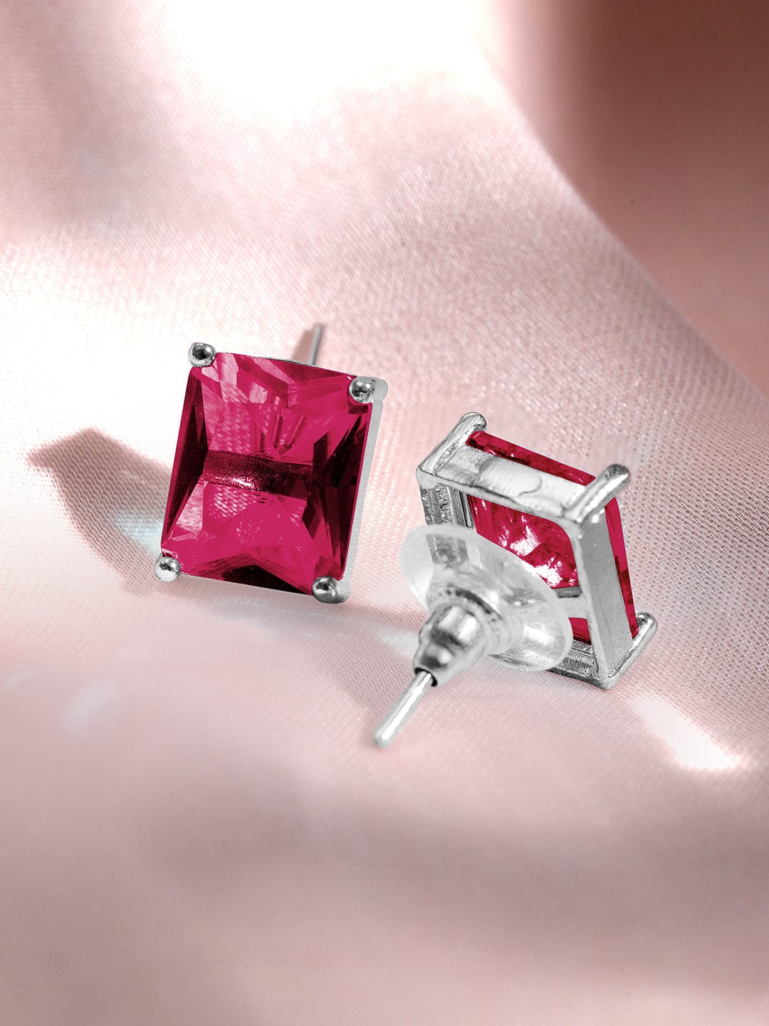 Rhodium-Plated Ruby & CZ Studded Pendant Necklace Set
