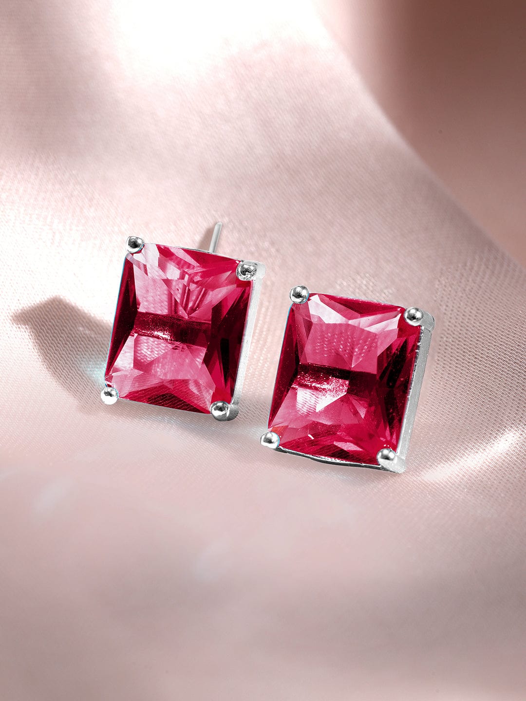 Rhodium-Plated Ruby & CZ Studded Pendant Necklace Set
