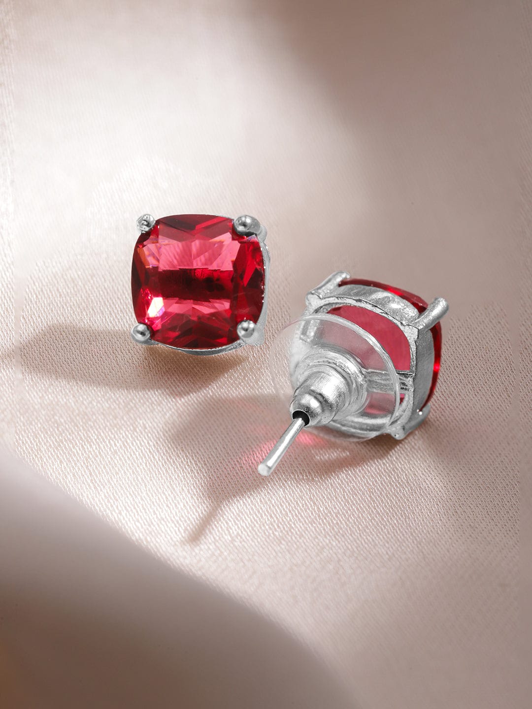 Rhodium-Plated Ruby & CZ Studded Pendant Necklace Set
