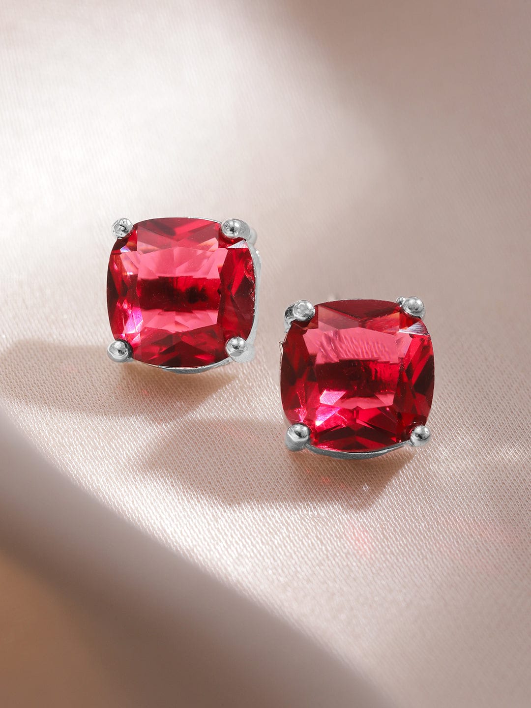 Rhodium-Plated Ruby & CZ Studded Pendant Necklace Set
