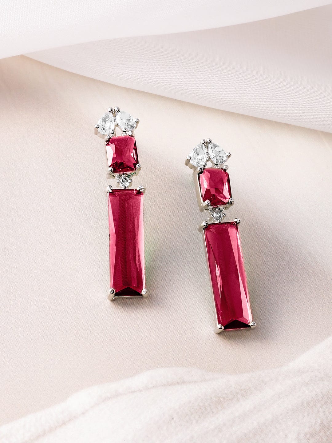 Rhodium-Plated Ruby Red and White Cubic Zirconia Studded Statement Necklace Set