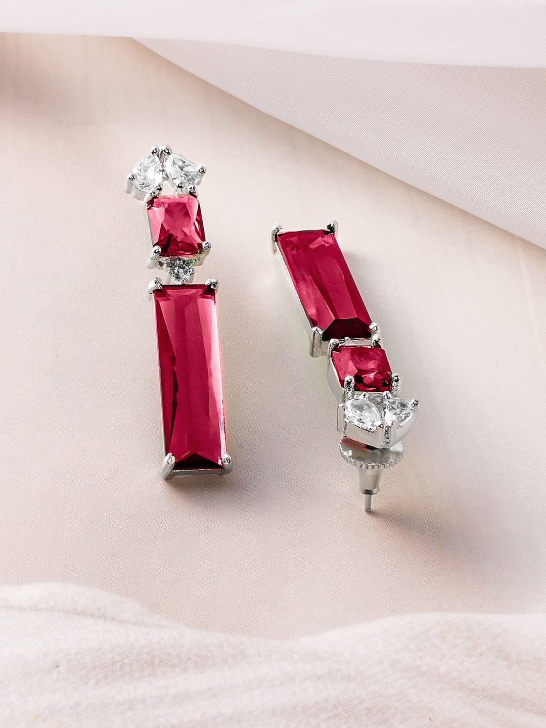 Rhodium-Plated Ruby Red and White Cubic Zirconia Studded Statement Necklace Set