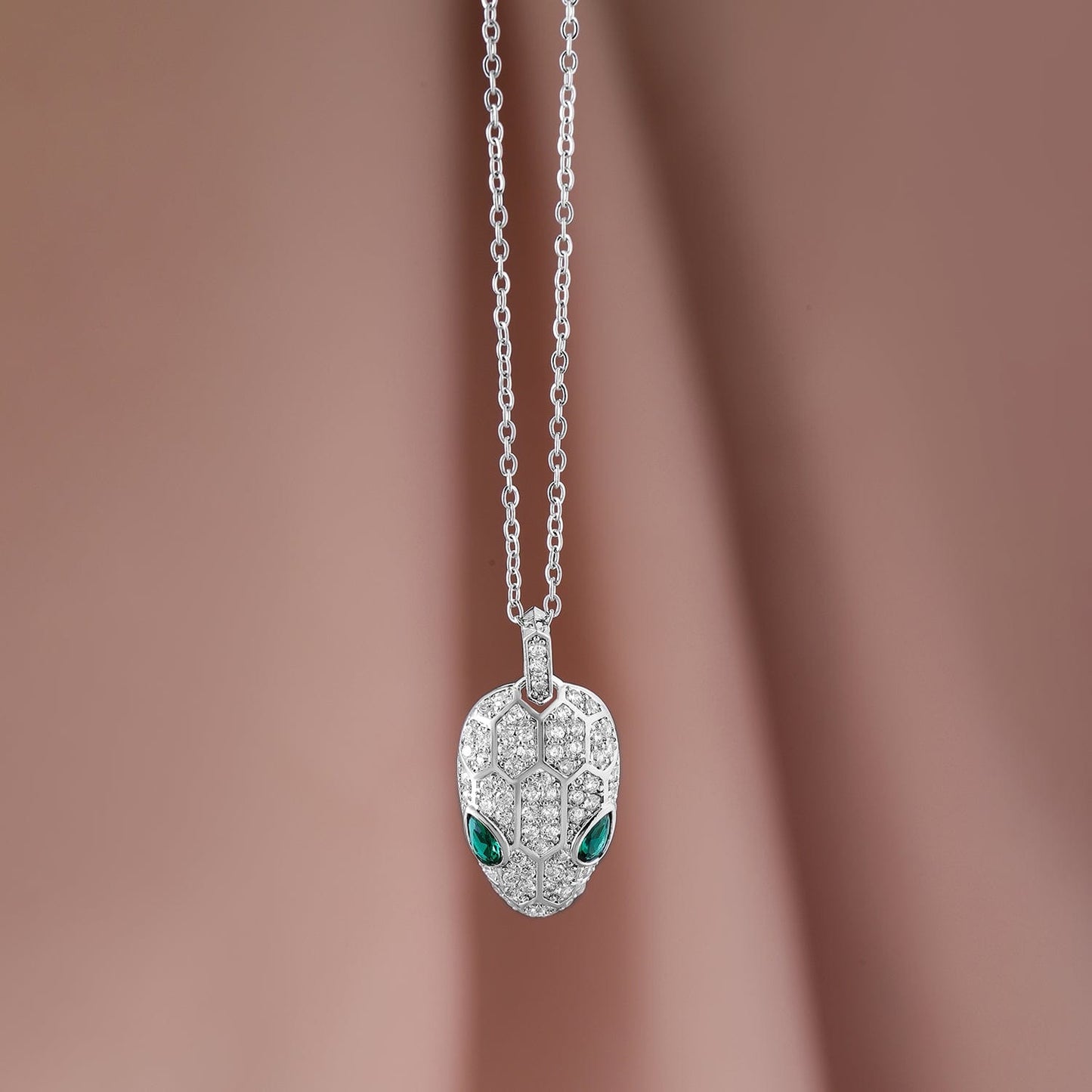 Rhodium Plated Stainless Steel Tarnish-Free Waterproof Emerald & CZ Studded Necklace