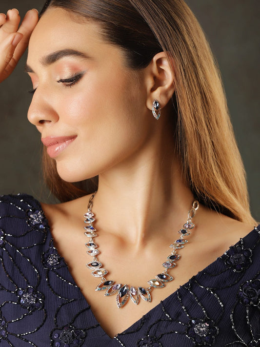Rhodium-Plated Statement Necklace Set with Multicolor Cubic Zirconia Gemstones