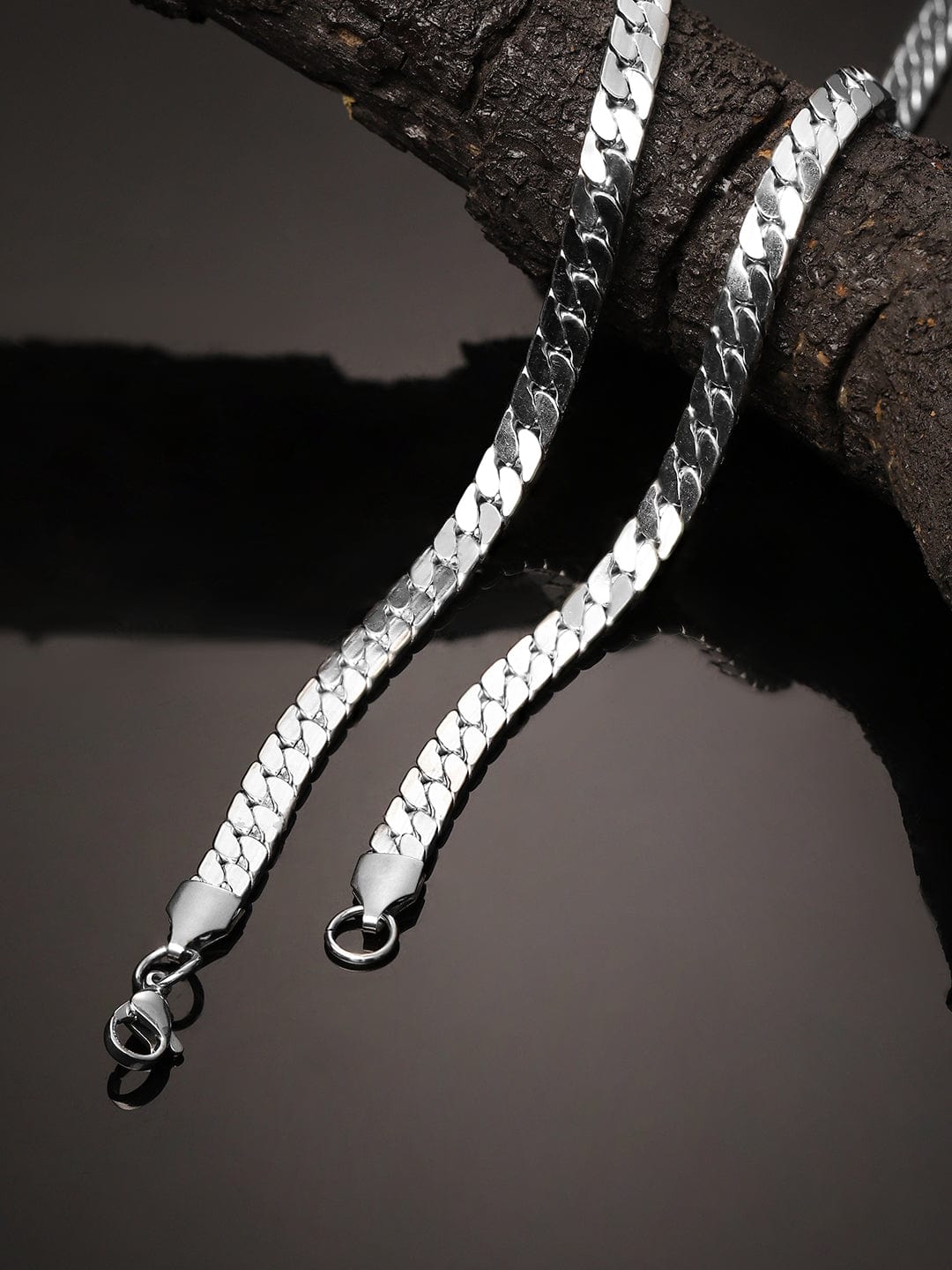 Roadster Rhodium-Plated Stainless Steel Flat Link Chain & Necklace for Men