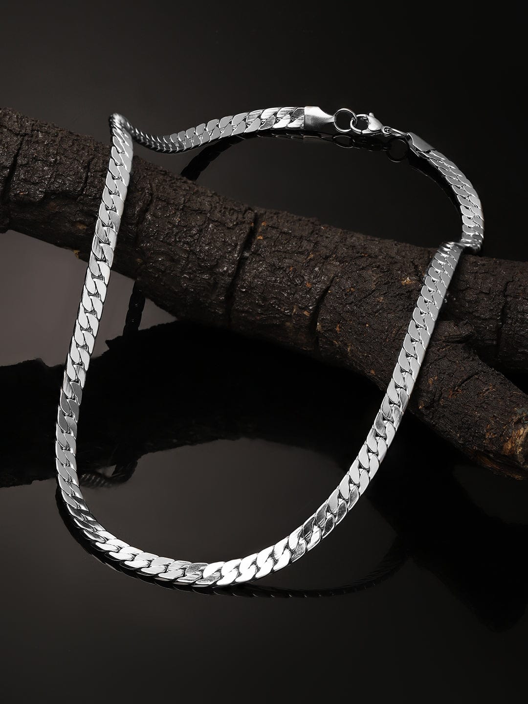 Roadster Rhodium-Plated Stainless Steel Flat Link Chain & Necklace for Men