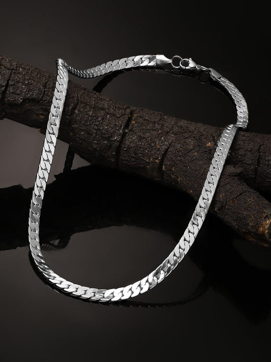 Roadster Rhodium-Plated Stainless Steel Flat Link Chain & Necklace for Men
