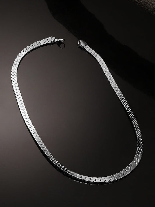 Roadster Rhodium-Plated Stainless Steel Flat Link Chain & Necklace for Men