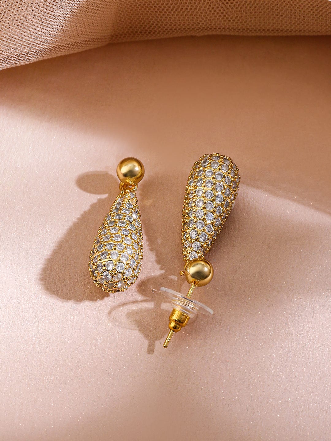 Rubans 18K Gold-Plated Cubic Zirconia Studded Pear-Shaped Pendant Necklace & Earrings Set
