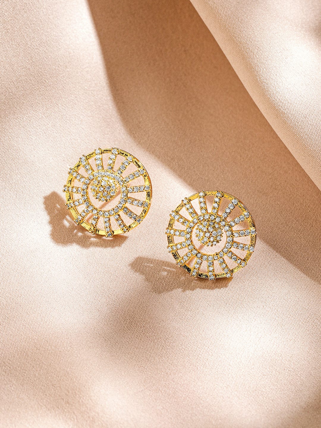 Rubans 18K Gold-Plated Cubic Zirconia Studded Radiant Circle Pendant Necklace Set