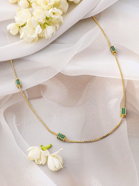 Rubans 18K Gold-Plated Emerald Green Beaded Elegant Long Gold Tone Necklace