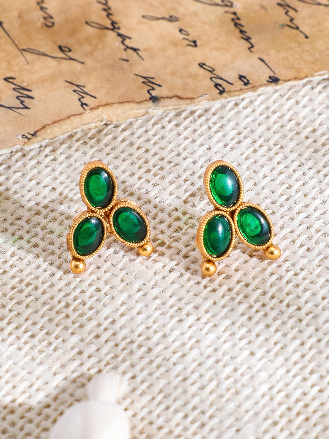 Rubans 18K Gold-Plated Emerald Studded Traditional Necklace Set