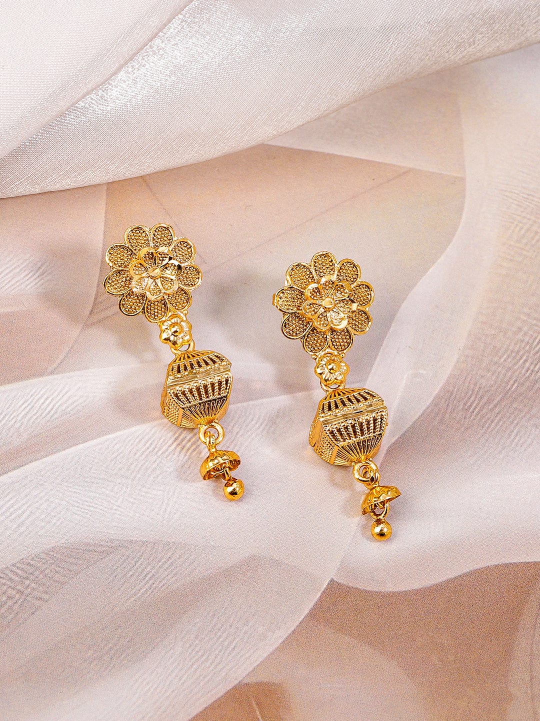 Rubans 18K Gold-Plated Floral Motif & Filigree Beaded Brass Necklace Set for Women