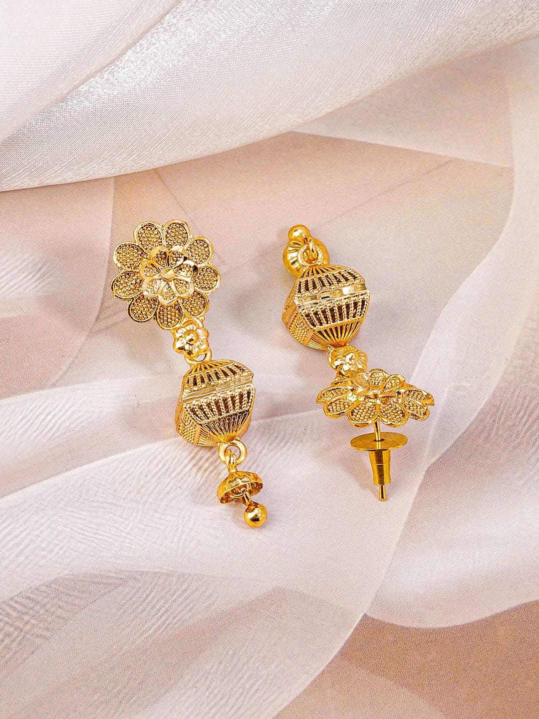 Rubans 18K Gold-Plated Floral Motif & Filigree Beaded Brass Necklace Set for Women