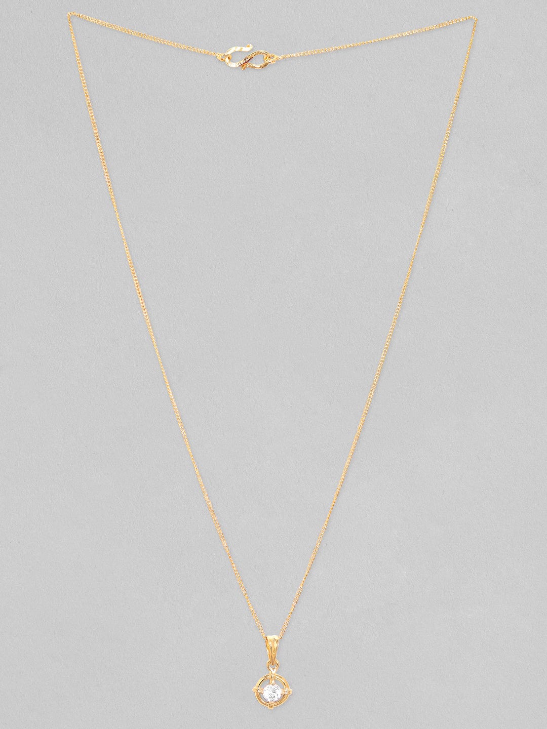Rubans 18K Gold Plated, Minimal Chain With Solitaire Zircon Studded Pendant Necklace.