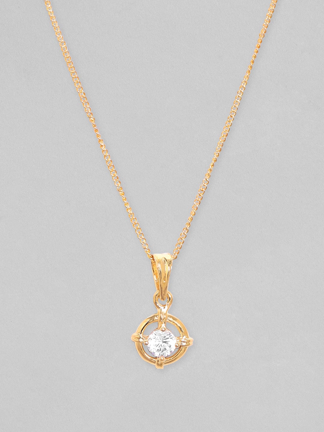 Rubans 18K Gold Plated, Minimal Chain With Solitaire Zircon Studded Pendant Necklace.