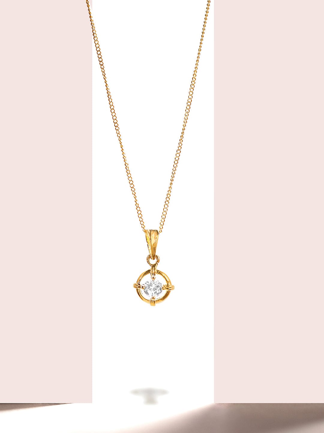 Rubans 18K Gold Plated, Minimal Chain With Solitaire Zircon Studded Pendant Necklace.