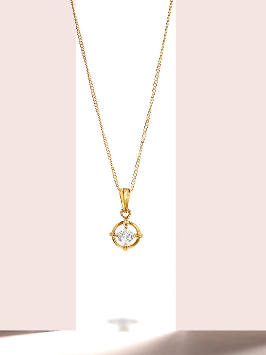 Rubans 18K Gold Plated, Minimal Chain With Solitaire Zircon Studded Pendant Necklace.