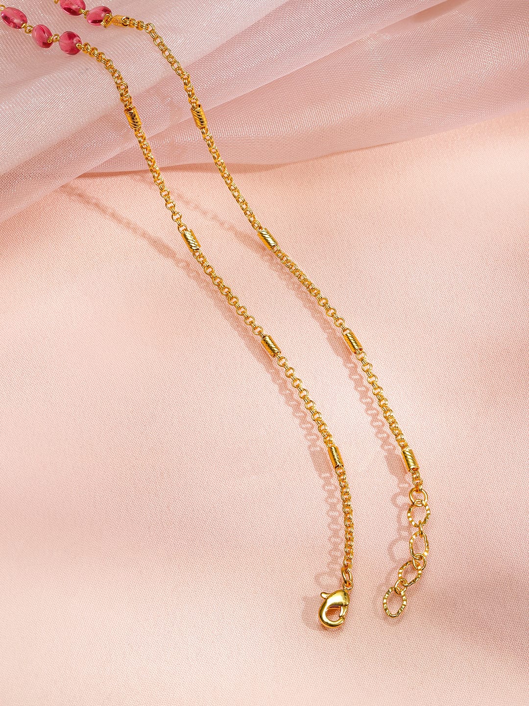 Rubans 18K Gold-Plated Mint Green Enamel and  Kundan Floral Pendant Necklace with Pearl and Ruby Pink Beaded Tassel