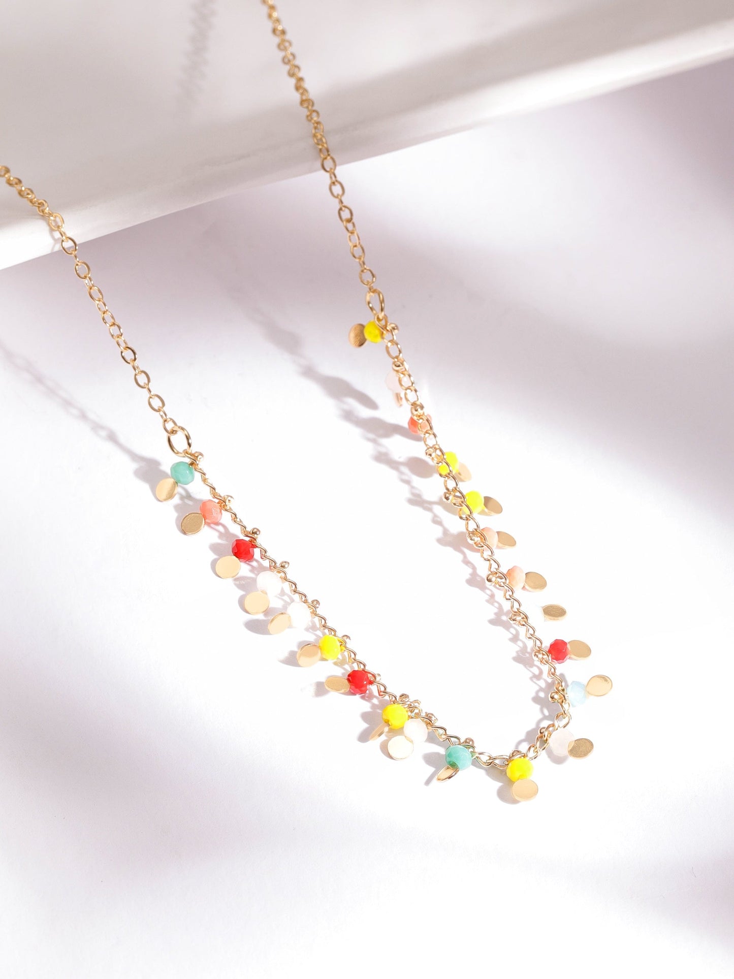 Rubans 18K Gold Plated Multicolor Beaded Star Charm Multi-Layered Necklace