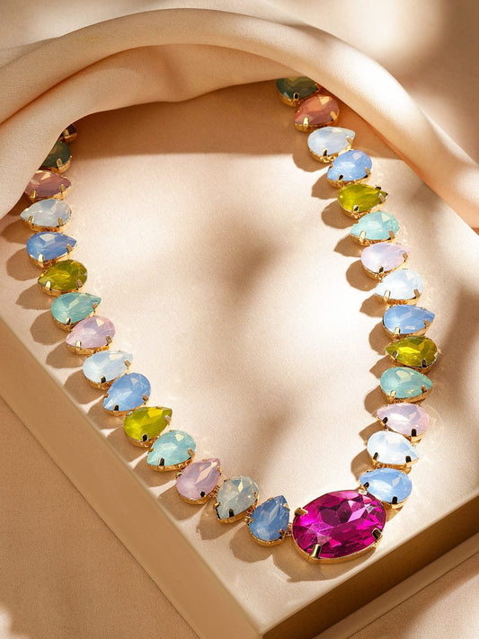 Rubans 18K Gold-Plated Multicolor Crystal Zirconia Statement Necklace for a Glamorous Look