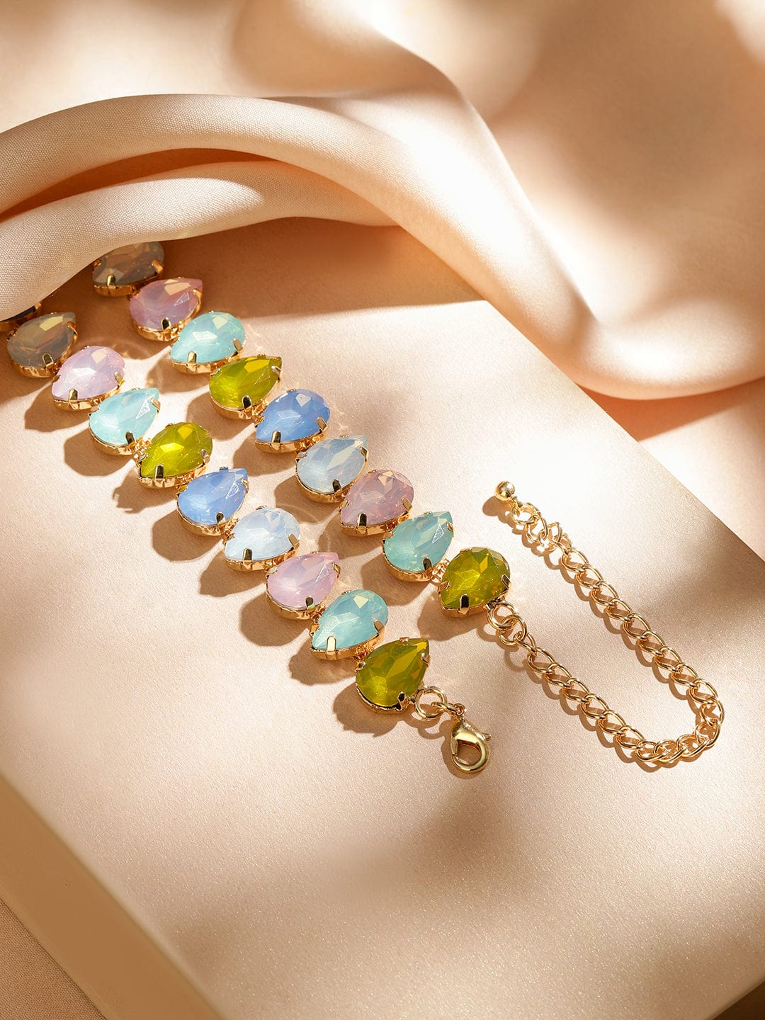 Rubans 18K Gold-Plated Multicolor Crystal Zirconia Statement Necklace for a Glamorous Look