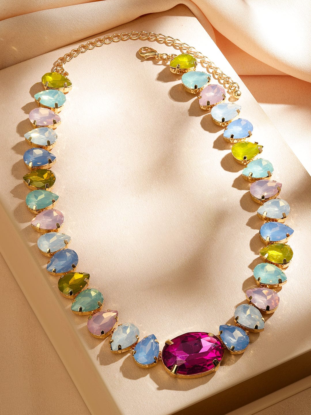 Rubans 18K Gold-Plated Multicolor Crystal Zirconia Statement Necklace for a Glamorous Look