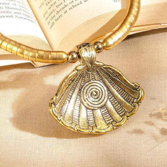Rubans 18K Gold-Plated Oxidized Shell Design Statement Choker Necklace for Women