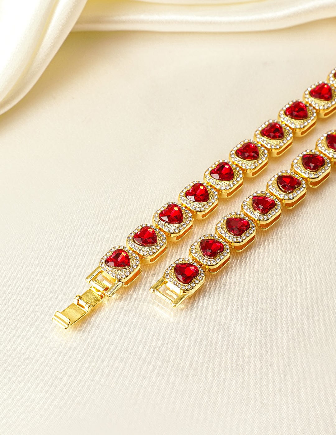 Rubans 18K Gold Plated Red Heart Shaped Crystal Choker Necklace with CubicZirconia Accents