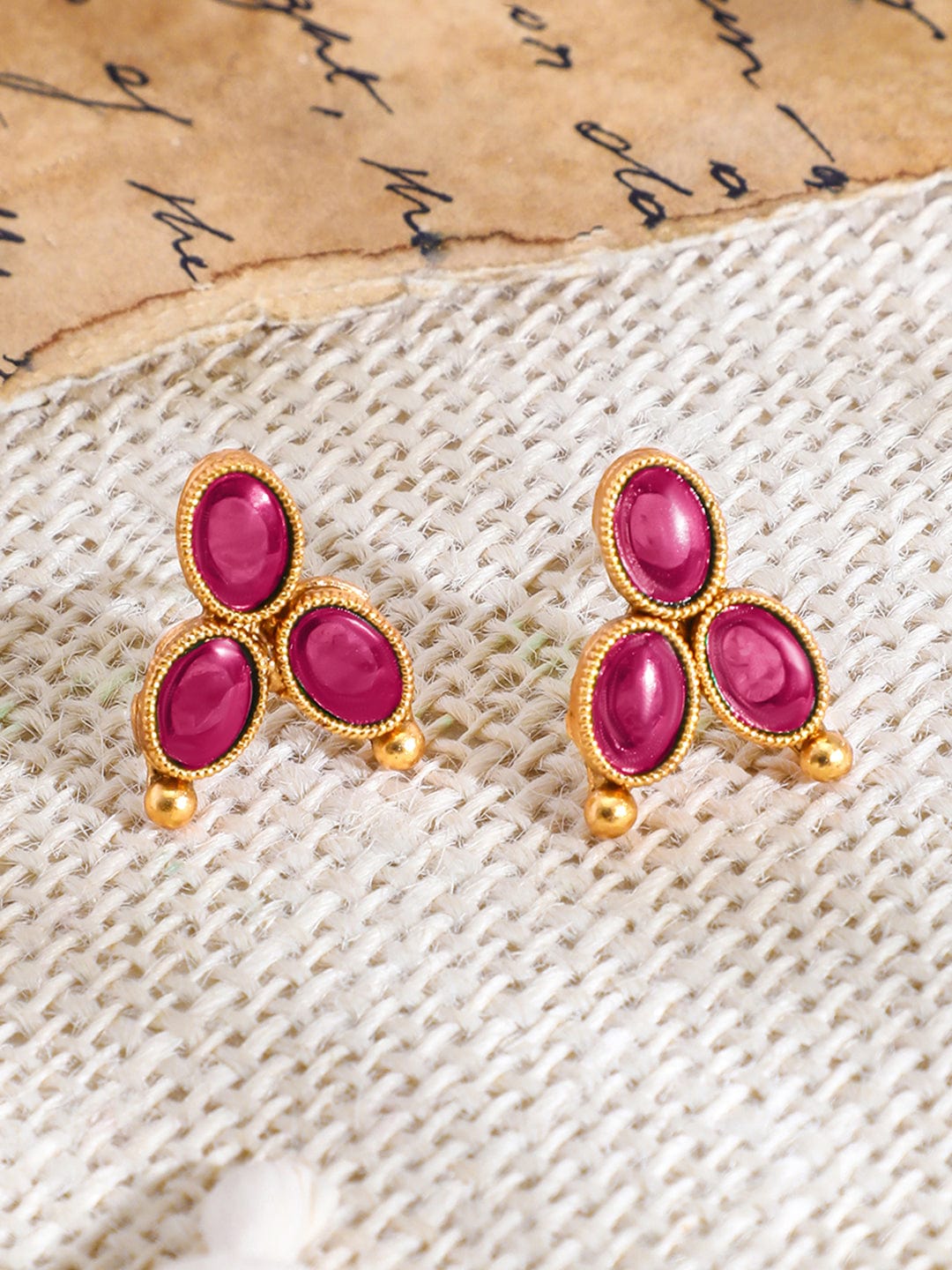 Rubans 18K Gold-Plated Ruby Pink Studded Traditional Necklace Set