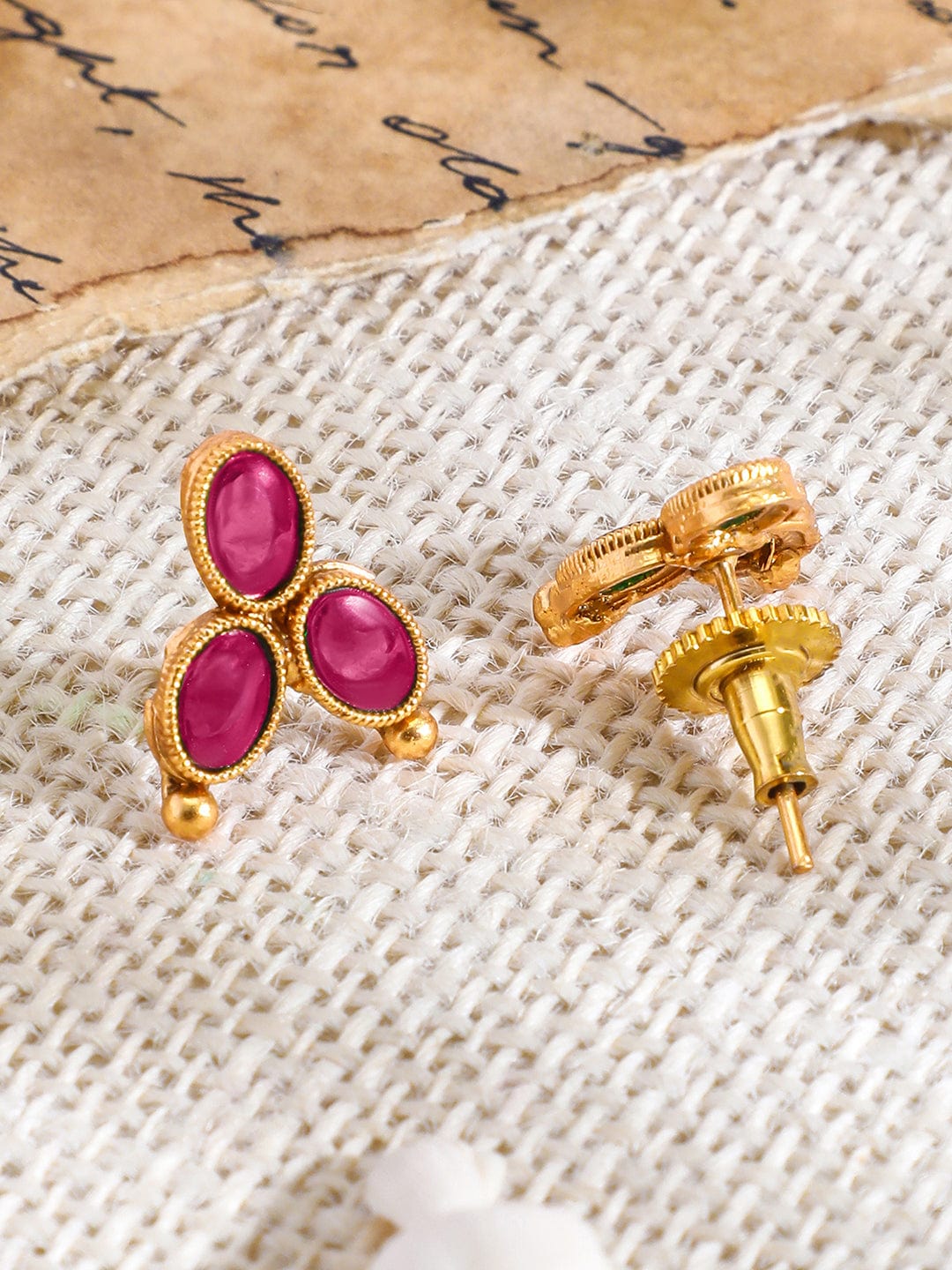 Rubans 18K Gold-Plated Ruby Pink Studded Traditional Necklace Set