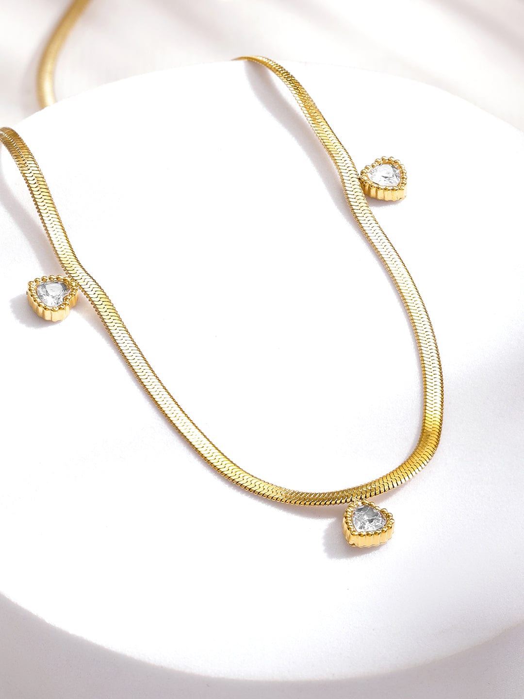 Rubans Voguish 18K Gold-Plated Stainless Steel Tarnish-Free Waterproof AD Studded Heart Charm Necklace