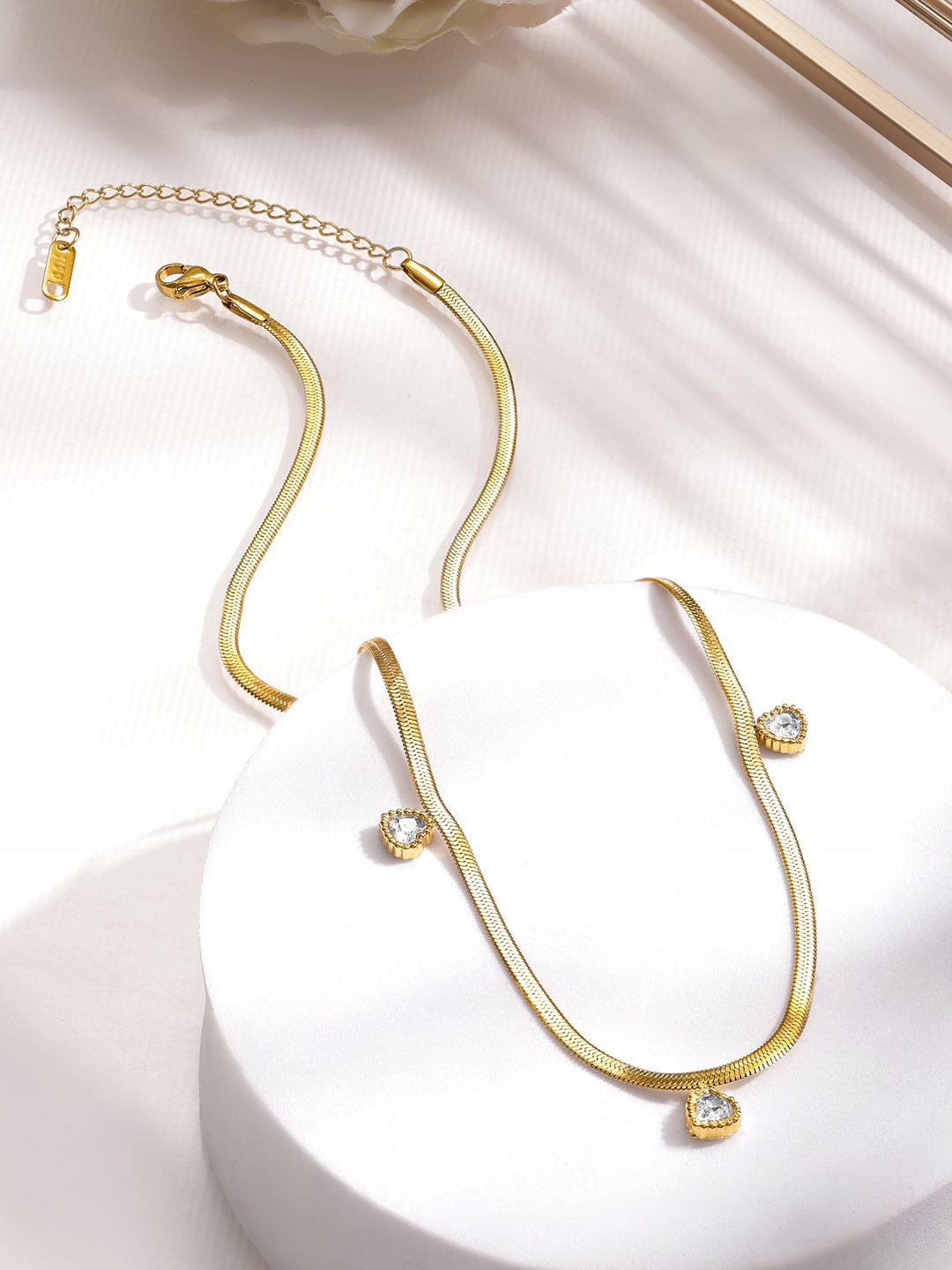 Rubans Voguish 18K Gold-Plated Stainless Steel Tarnish-Free Waterproof AD Studded Heart Charm Necklace