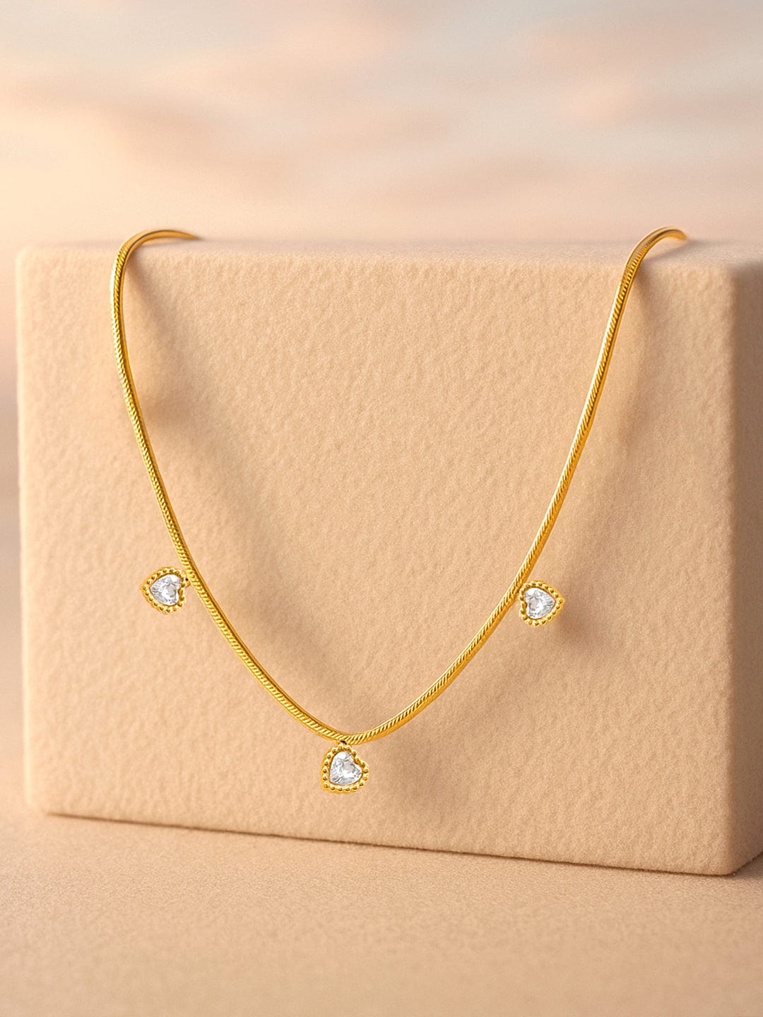Rubans Voguish 18K Gold-Plated Stainless Steel Tarnish-Free Waterproof AD Studded Heart Charm Necklace