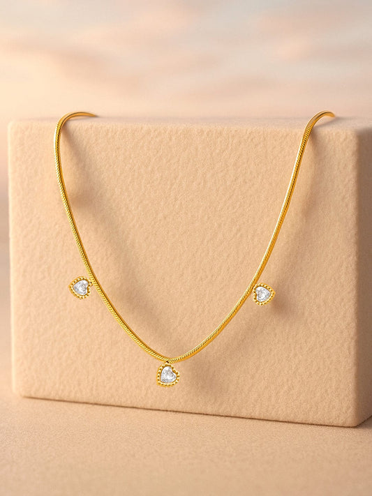 Rubans Voguish 18K Gold-Plated Stainless Steel Tarnish-Free Waterproof AD Studded Heart Charm Necklace