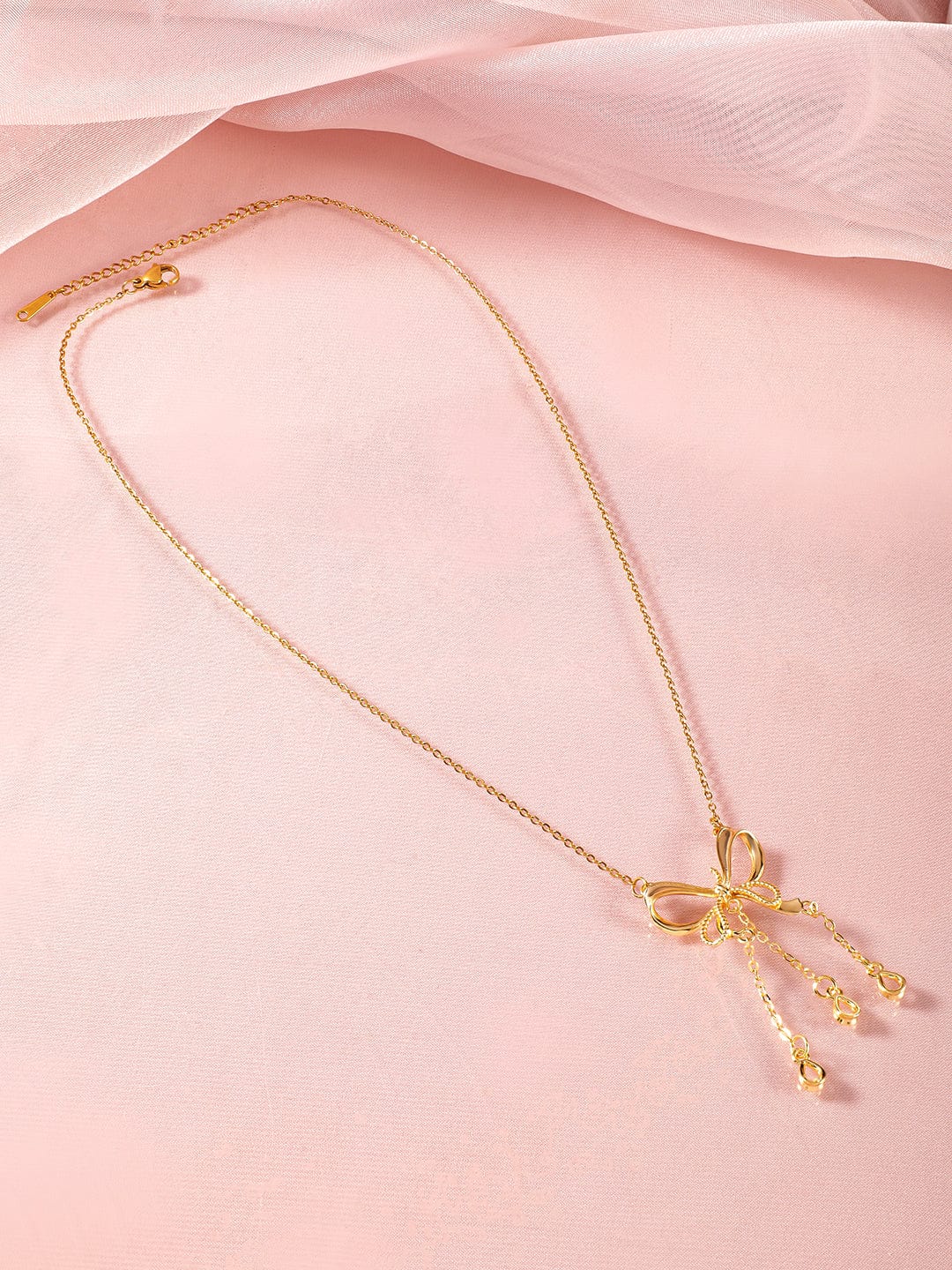 Rubans 18K Gold-Plated Stainless-Steel Tarnish-Free Waterproof Bow Pendant Necklace