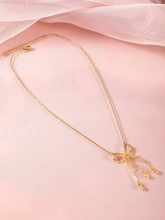 Rubans 18K Gold-Plated Stainless-Steel Tarnish-Free Waterproof Bow Pendant Necklace